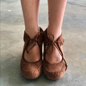 BORN genuine leather fringe heel BROWN